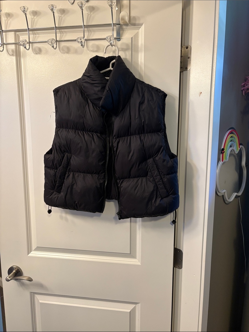 Harlow Cropped Black Quilted Puffer Vest